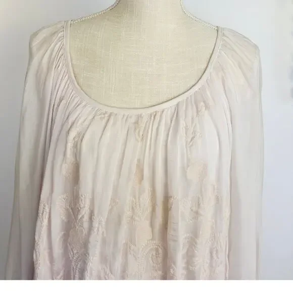 Angela Italy Silk Blouse Large Pink Embroidered Boho Peasant Cottage Coquette - Picture 7 of 16